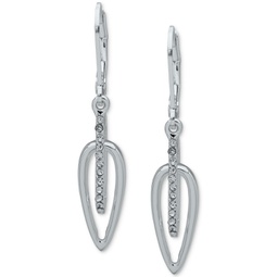 Silver-Tone Crystal Pave Leverback Drop Earrings