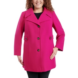 Womens Plus Size Single-Breasted Notched-Collar Peacoat