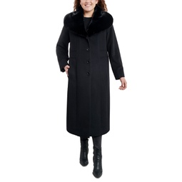 Womens Plus Size Faux-Fur-Collar Maxi Coat