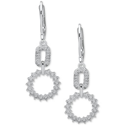 Silver-Tone Crystal Pave Square & Circle Leverback Drop Earrings