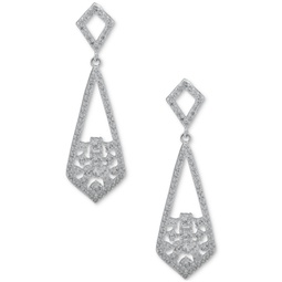Silver-Tone Crystal Filigree Openwork Drop Earrings