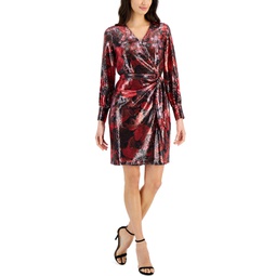 Womens Sequined Faux-Wrap Dress