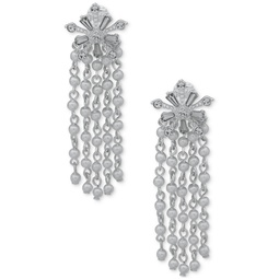 Silver-Tone Mixed Crystal Snowflake & Imitation Pearl Fringe Clip-On Statement Earrings