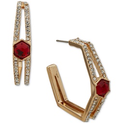Gold-Tone Small Pave & Color Hexagon Stone Open Hoop Earrings 0.82