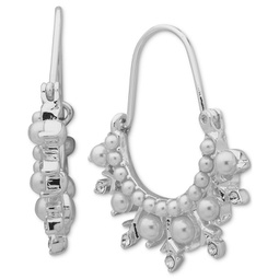 Silver-Tone Crystal & Imitation Pearl Snowflake Hoop Earrings