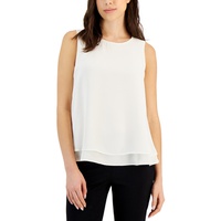 Womens Scoop-Neck Sleeveless Double-Layered Top