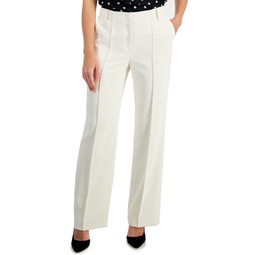 Womens Mid Rise Pintucked Wide-Leg Pants