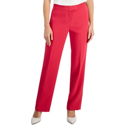 Womens Solid Mid-Rise Bootleg Ankle Pants