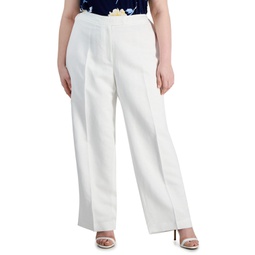Plus Size High Rise Fly-Front Wide-Leg Pants