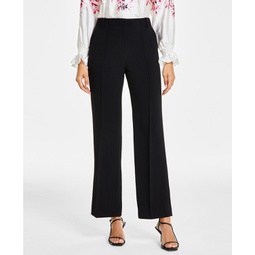 Womens Solid Pintuck Mid Rise Wide-Leg Pants