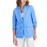 Petite Linen Single-Button Ruched-Sleeve Jacket