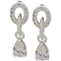 Silver-Tone Pear-Shape Crystal Drop Earrings