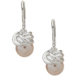 Silver-Tone Twisted Top Color Imitation Pearl Drop Earrings