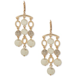 Gold-Tone Pave & Imitation Pearl Disc Chandelier Earrings