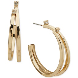 Gold-Tone Medium Pave Double-Row C-Hoop Earrings 1.38