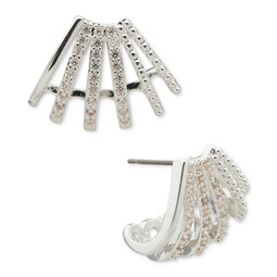 Silver-Tone Pave Crystal Fan Button Earrings