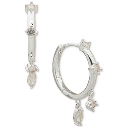 Silver-Tone Crystal Charm Hoop Earrings