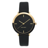 Nine West Womens Gold-Tone and Black Strap Watch 36mm