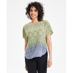 Womens Printed Short-Sleeve Ombre Blouse