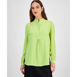 Womens Stand-Collar Button-Front Popover Tunic