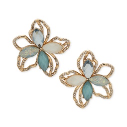 Gold-Tone Pave Tonal Stone & Mother-of-Pearl Flower Statement Stud Earrings