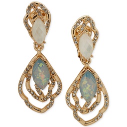 Gold-Tone Mixed Stone Clip-On Double Drop Earrings