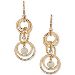 Gold-Tone Crystal & Imitation Pearl Linked Linear Drop Earrings