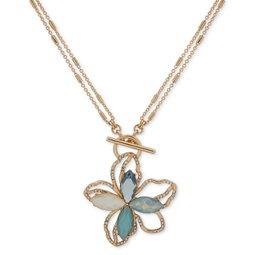 Gold-Tone Blue Multi Flower Pendant 18 Toggle Necklace