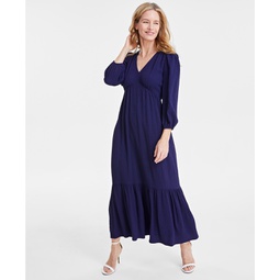 Womens V-Neck Long-Sleeve Midi Dress