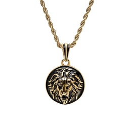 18K Goldplated & Black IP Stainless Steel Lion Head Mount Pendant Necklace
