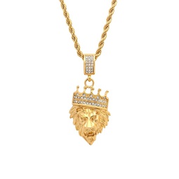 18K Goldplated Necklace with Simulated Diamond Lion Pendant