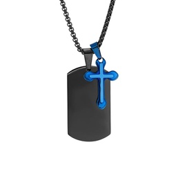 Two-Tone Stainless Steel Cross & Dog Tag Pendant Necklace