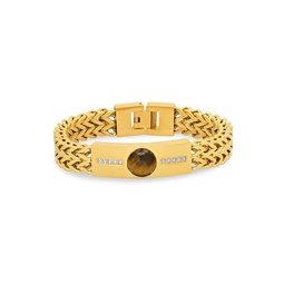 18K Goldplated Stainless Steel & Simulated Diamond Double Wheat Link Bracelet