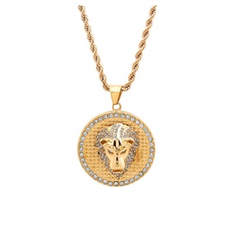 18K Goldplated Stainless Steel & Diamond Lion Head Pendant Necklace