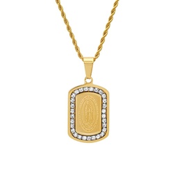 Our Lady of Guadalupe 18K Goldplated Stainless Steel & Simulated Diamond Dog Tag Pendant Necklace