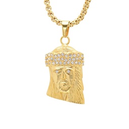 18K Goldplated Necklace with Simulated Diamond Jesus Face Pendant