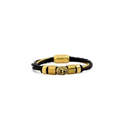 18K Goldplated Stainless Steel, Leather & Rubber Multi-Strand Lion Bracelet