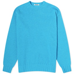 Auralee Shetland Wool Cashmere Crew Knit Turquoise Blue