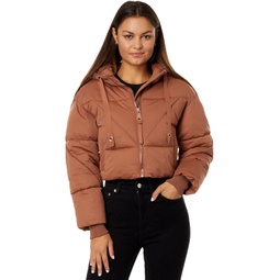 Womens Avec Les Filles Water-Resistant Knit Cropped Puffer