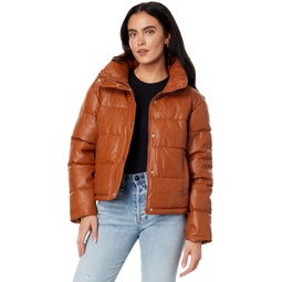 Womens Avec Les Filles Faux-Ever Leather Cropped Puffer