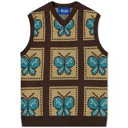 Awake NY Butterfly Sweater Vest Brown & Yellow