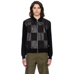 Black Checkered Leather Jacket 241469M200005