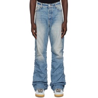 Blue Shirred Kickflare Jeans 241198M186001