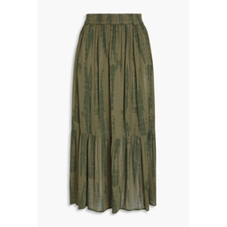 Kylie gathered metallic printed crepe midi skirt