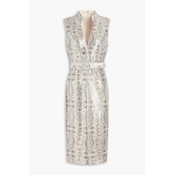 Belted sequined jersey dress