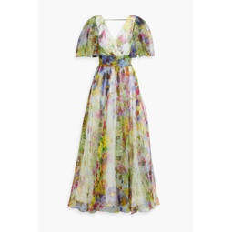 Wrap-effect floral-print silk-organza maxi dress