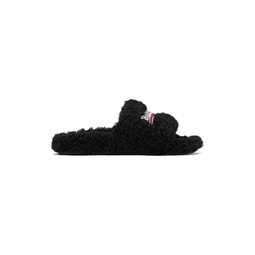 Black Furry Slides 232342F124004