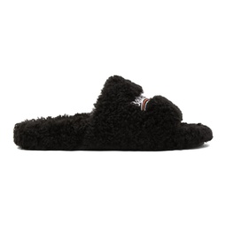 Black Furry Slide Sandals 221342F124012