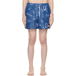 Blue Printed Swim Shorts 231059M208019