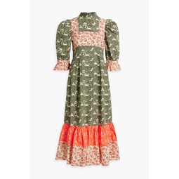Printed patchwork-effect cotton-poplin midi dress